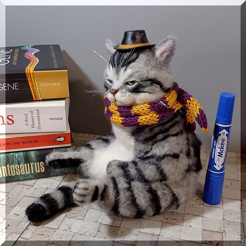 羊毛フェルト　猫　アメリカンショートヘア 猫フィギュア　アートドール 羊毛フェルト 猫 アメリカンショートヘア ねこ ネコ アメショ