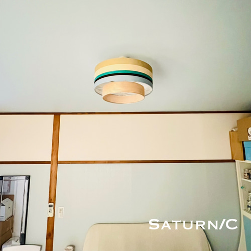 シーリングライト 照明 Saturn/C 天井 ストライプ生地 天然木