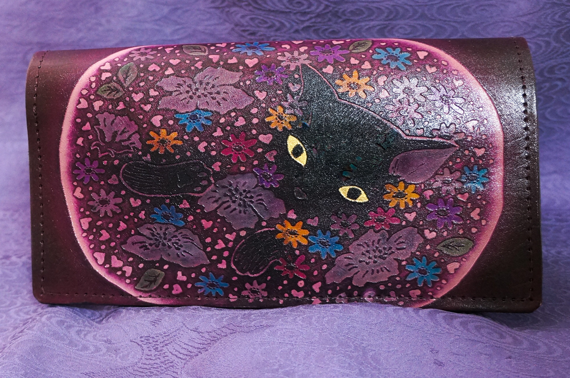 新社会人へ。猫の財布等.レザークラフト オール手染めヌメ牛皮革.ソフト牛皮革.束入れ　catwalk oikawa