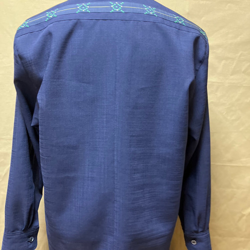 長袖 かりゆしウェア メンズ 濃紺 絣柄 L （沖縄、琉球、紅型柄