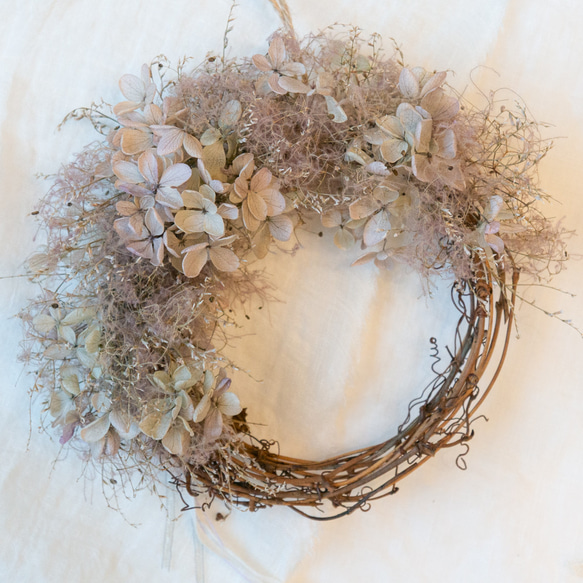 アンティーク風 あじさいとスモークツリーのハーフリース ピンク  