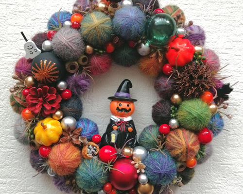 カラフル毛糸の花形リース かぎ針編み ぷくぷく桜のリース - haruno-sheep's GALLERY