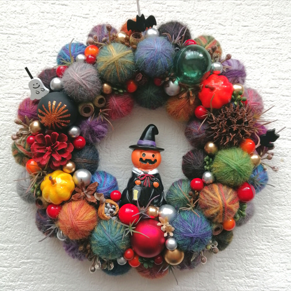 クリスマスリース　ハロウィンリース　ワイン　コットン キャロル ハロウィンリース 36cm