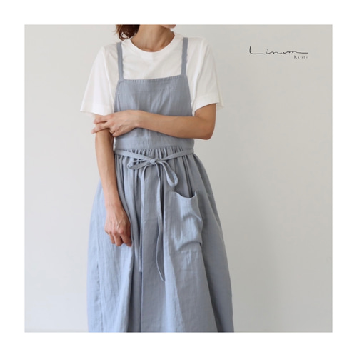 エプロン☆ハンドメイド 全22色から】ふっくら厚さ2倍のとろみダブルガーゼのギャザー