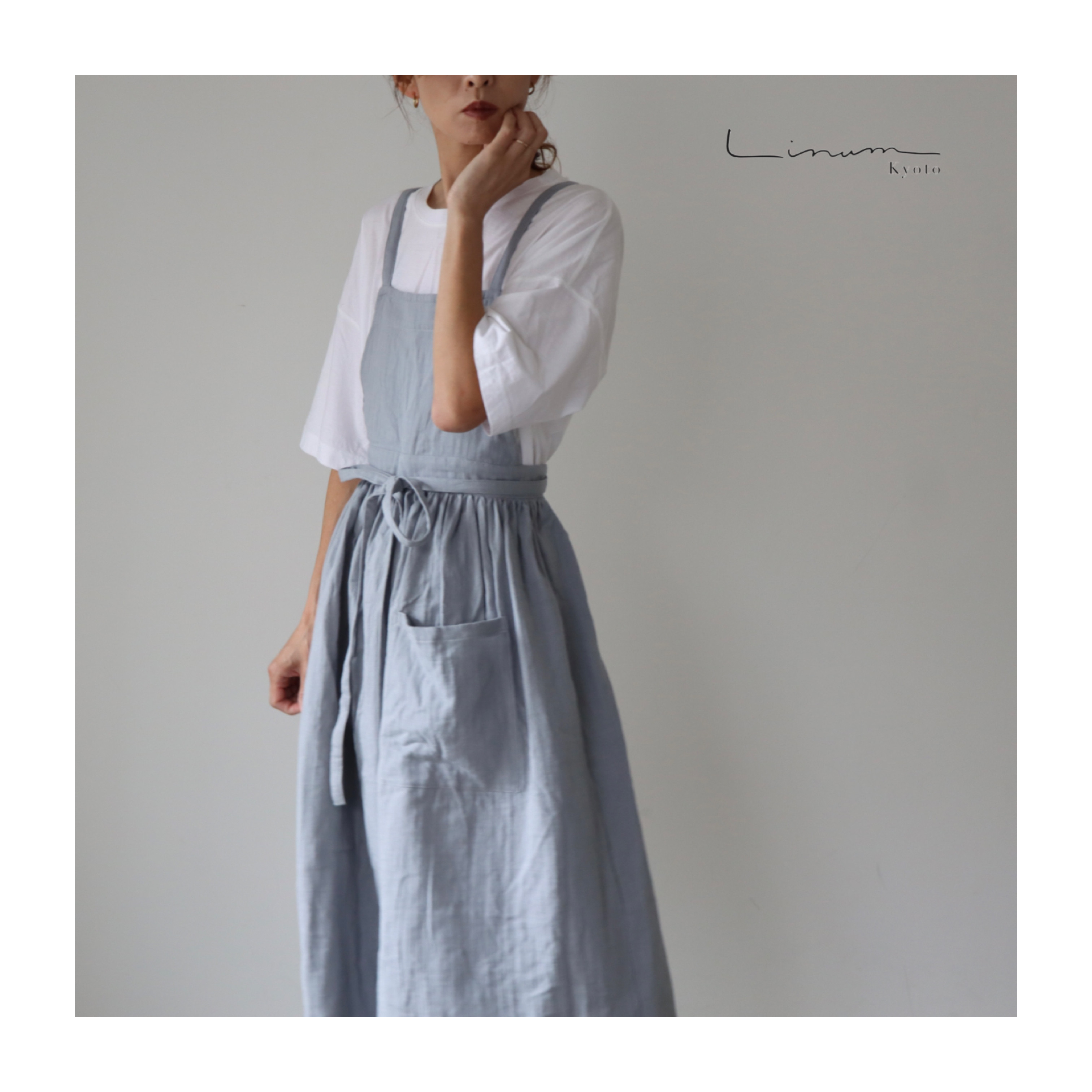 【全２２色から】ふっくら厚さ2倍のとろみダブルガーゼのギャザーたっぷりエプロン／お出かけダブルガーゼエプロンワンピース