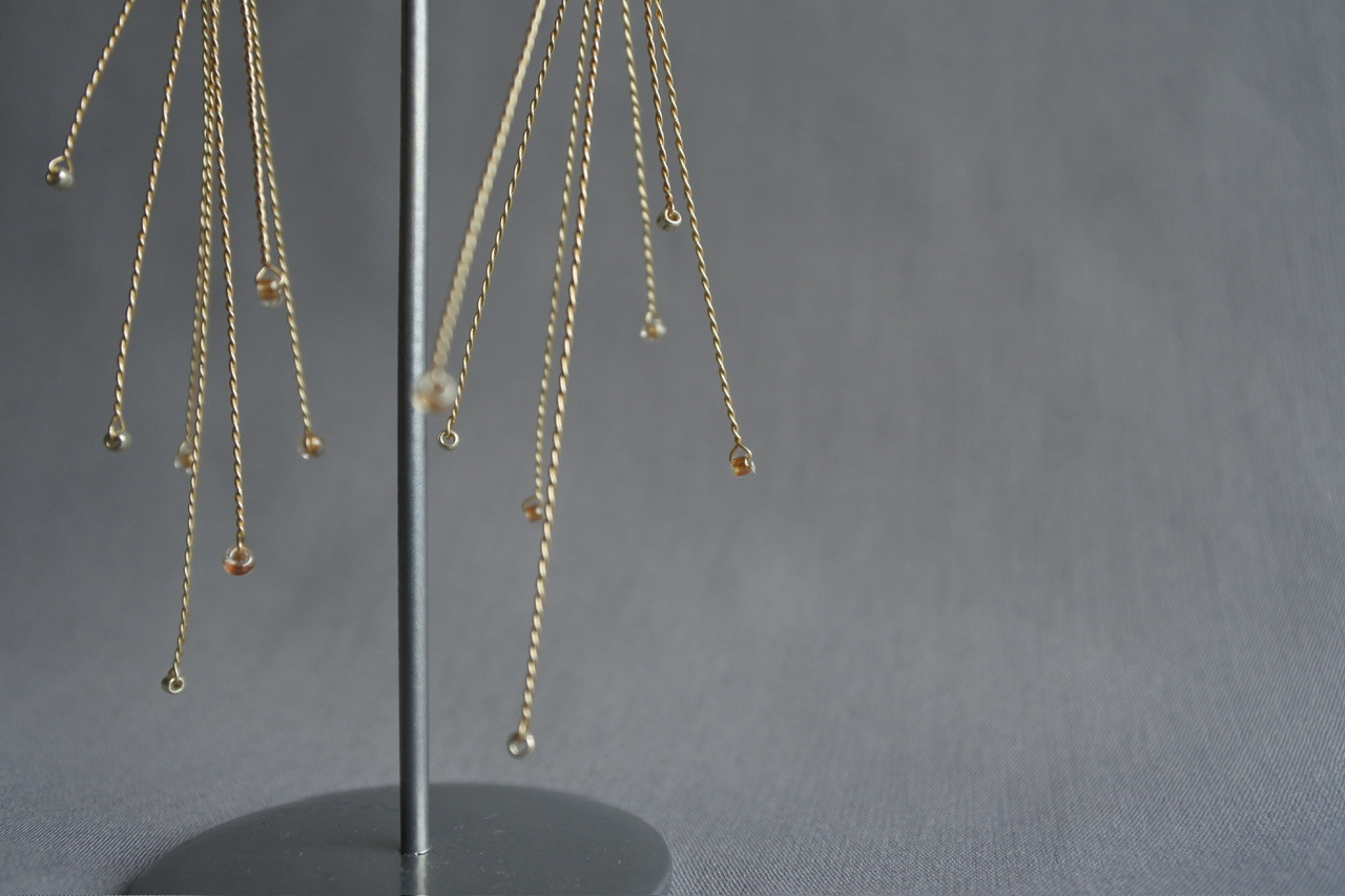 小枝耳飾り3点セット【箒星(ほうきぼし)大の両耳と小の片耳】小枝ピアス　小枝イヤリング　ワイヤーアクセサリー　星