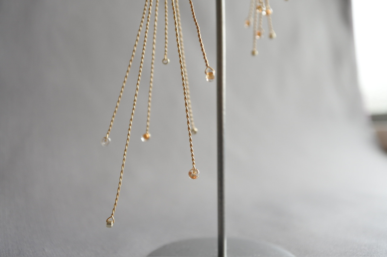 小枝耳飾り3点セット【箒星(ほうきぼし)大の両耳と小の片耳】小枝ピアス　小枝イヤリング　ワイヤーアクセサリー　星