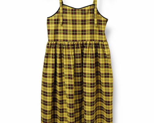 タータンチェック ギャザーフレアロングワンピース:イエロー