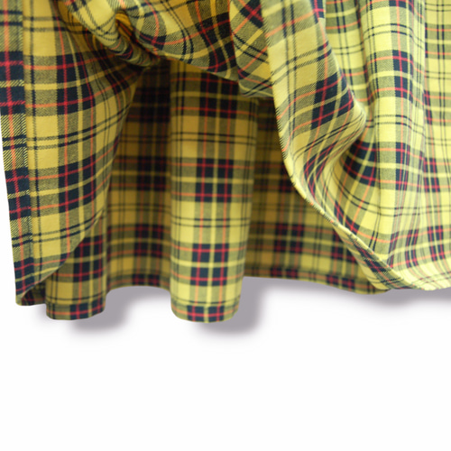 タータンチェック ギャザーフレアロングワンピース:イエロー