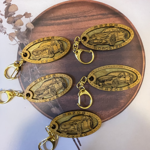 DAIHATSU ダイハツキーホルダー レトロ　アンティーク 木製キーホルダー ハイゼットカーゴ 希望ナンバー刻印 ダイハツ