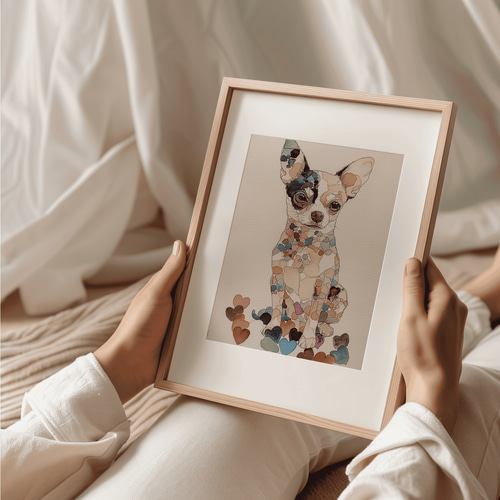 A4(各種サイズ有) ハート 水彩 チワワ 犬 愛のある絵 愛のある世界