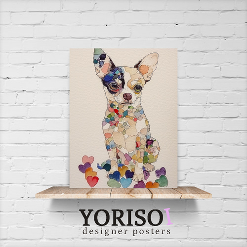A4(各種サイズ有) ハート 水彩 チワワ 犬 愛のある絵 愛のある世界