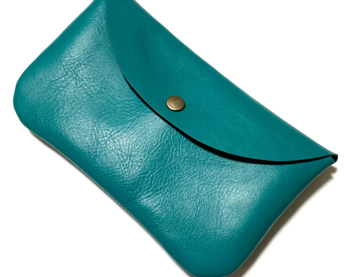 レザーフラットポーチ カードポケットつき 通帳ケース／本革