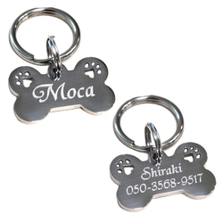 迷子札 小型 犬 ステンレス ボーンタイプ （肉球 切抜タイプ）（25-16mm）ペット ドッグ ネーム タグ 2枚目の画像