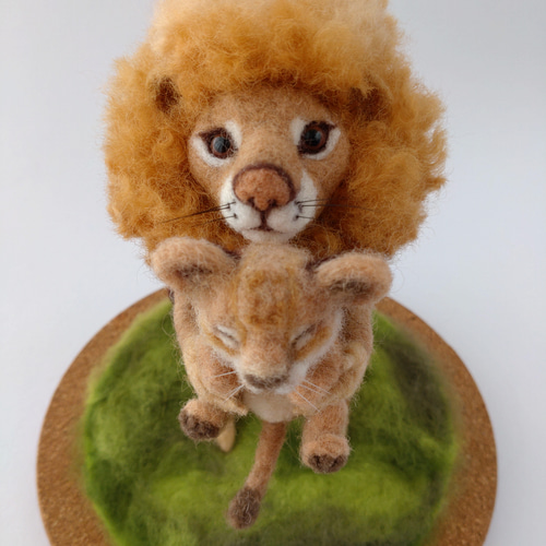 ライオンの親子】羊毛フェルト 羊毛フェルト 羊毛フェルト モカの手