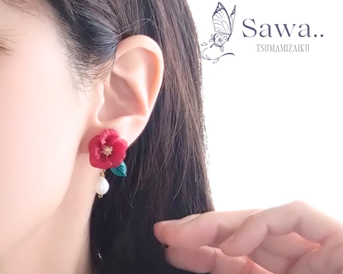 パールピアス パールイヤリング 椿 大ぶり 痛くないイヤリング 卒業式 