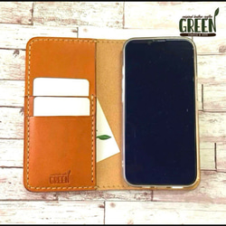 2枚ポケット付き 栃木レザー キャメル iPhoneケース 手帳型 本革