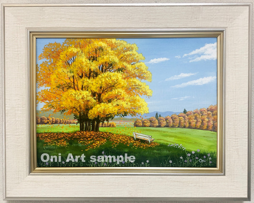 アクリル画　原画　「オータムフィールド03」額縁付　F4サイズ　キャンバス 889b823af9c84e7e05167813b594e7