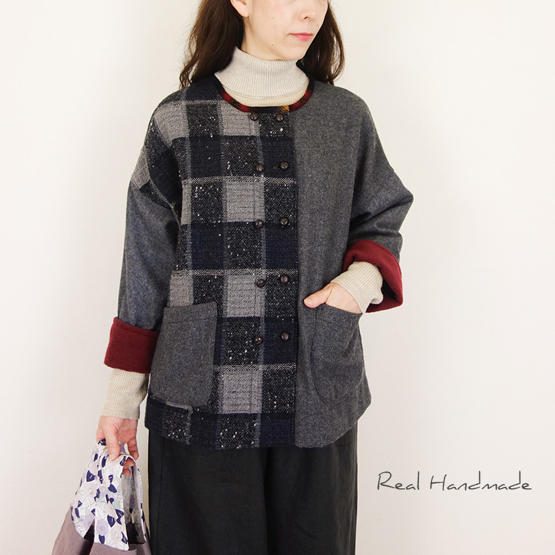 [予約販売] ウールチャコールとネップツイードコックドロップジャケット