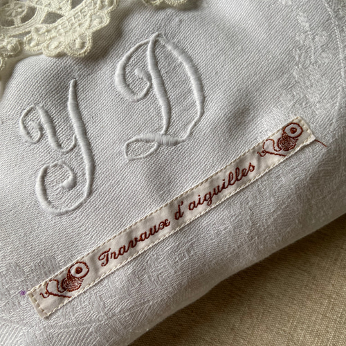 whiteworkフランスアンティーク巾着ショルダー*手刺繍