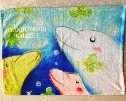 イルカ×アート　ラグ　タペストリーvintageドルフィンいるかブランケット 海の生き物】イルカのふわふわブランケット 癒しの絵 出産祝い