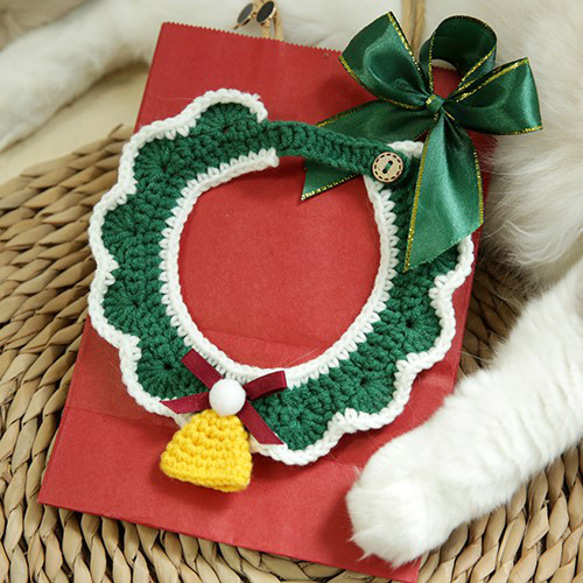 クリスマスシリーズ(緑シマナガエ)わんちゃん猫ちゃん用襟つき首輪