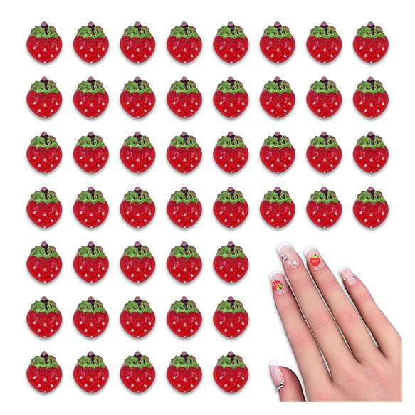 3dネイルパーツ ミニチュア ネイルパーツ お花 いちご バレンタインネイル いちごパーツ⁡のネイルデザイン｜ネイルブック