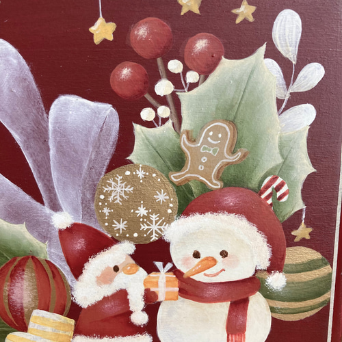 トールペイント：クリスマスプレート 雪だるま スノーマン