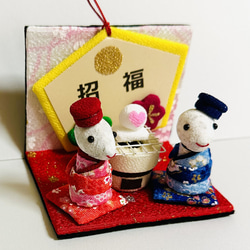ちりめん細工「お正月 干支 仲良しふたりへびちゃん」 3枚目の画像