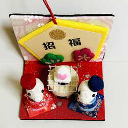 ちりめん細工「お正月 干支 仲良しふたりへびちゃん」 4枚目の画像