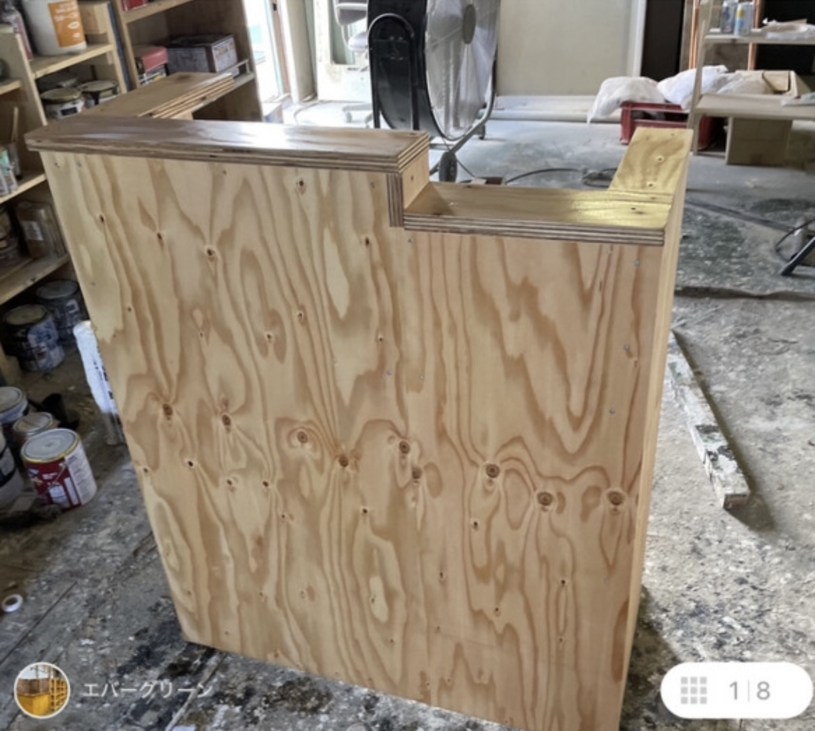 【段差】カウンター　合板　無塗装　幅85×高さ105×奥行き38cm