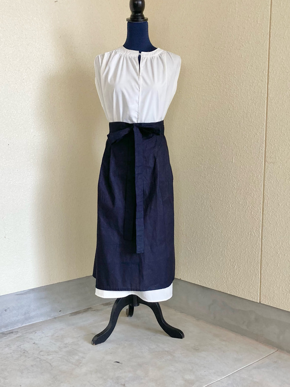 673 藍染 藍染め カフェ エプロン 腰巻き 前掛け インディゴ 染め