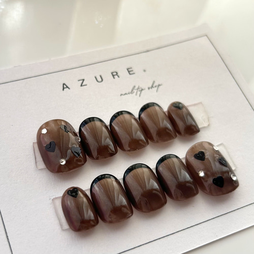 冬ネイルハートネイルブラウンネイルフレンチネイル上品ぷっくり