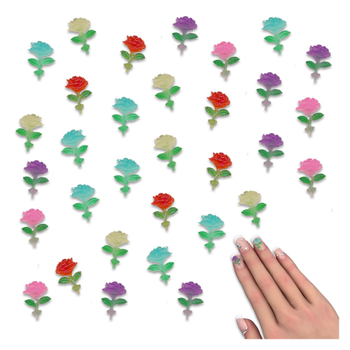 ネイルパーツ 花 12mm 蓄光 ミックス 混色 100個 フラワー 葉っぱ 艶