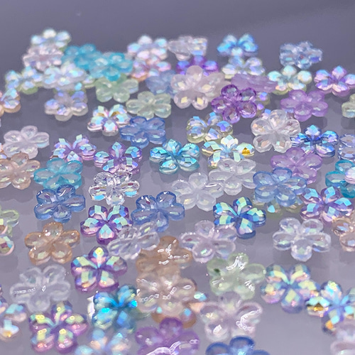 ネイルパーツ 花 6mm オーロラ ミックス 薄型 100個 小さめ フラワー