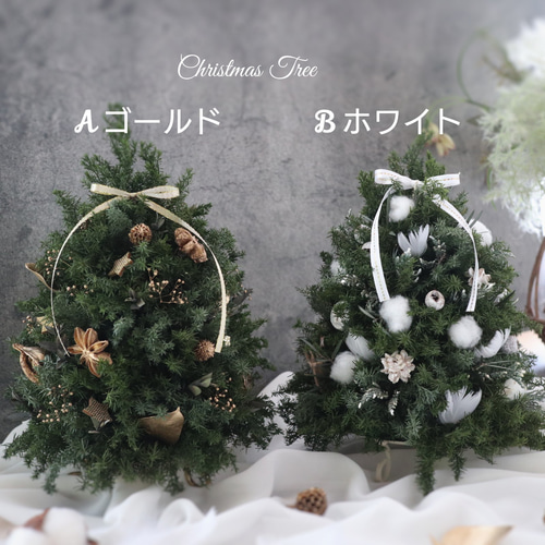 小さなクリスマスツリー白*プリザーブドフラワー*真鍮*ドライフラワー