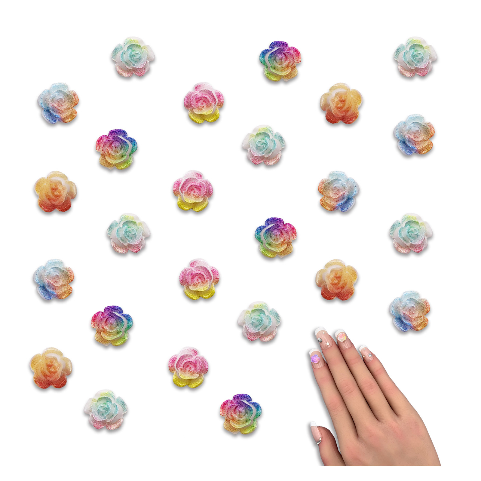 ネイルパーツ フラワー ミックス 8mm 虹色 花 100個 小さめ