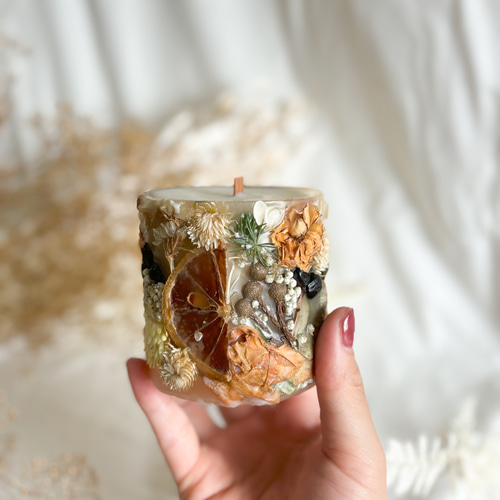 お花たっぷり秋のボタニカルキャンドル 天然素材ソイワックス使用 簡単