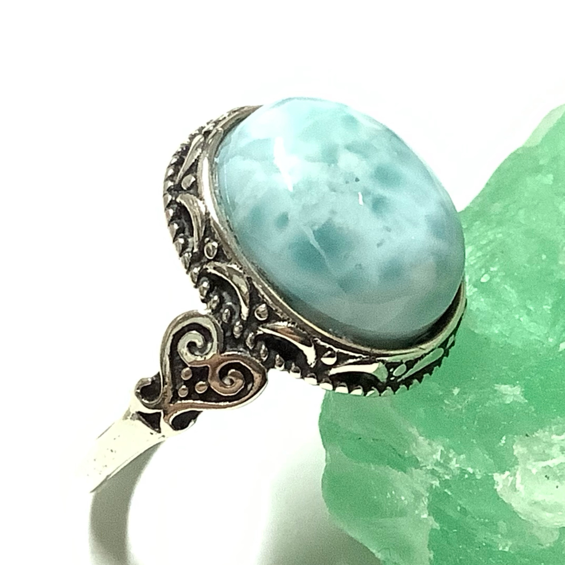 高品質！一点物☆送料無料 愛と平和 ヒーリングストーン 天然石 ラリマー シルバーリング(１４号)