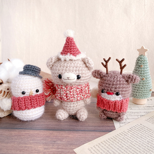 ほっこり冬の仲間たちのあみぐるみセット＊クリスマスギフトボックス