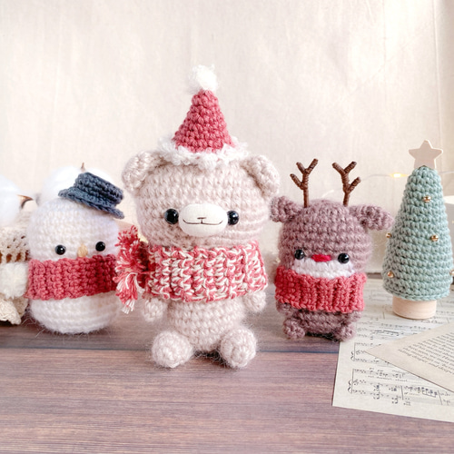 ほっこり冬の仲間たちのあみぐるみセット＊クリスマスギフトボックス