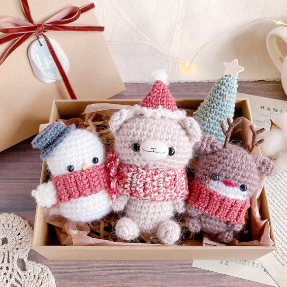 ほっこり冬の仲間たちのあみぐるみセット＊クリスマスギフトボックス