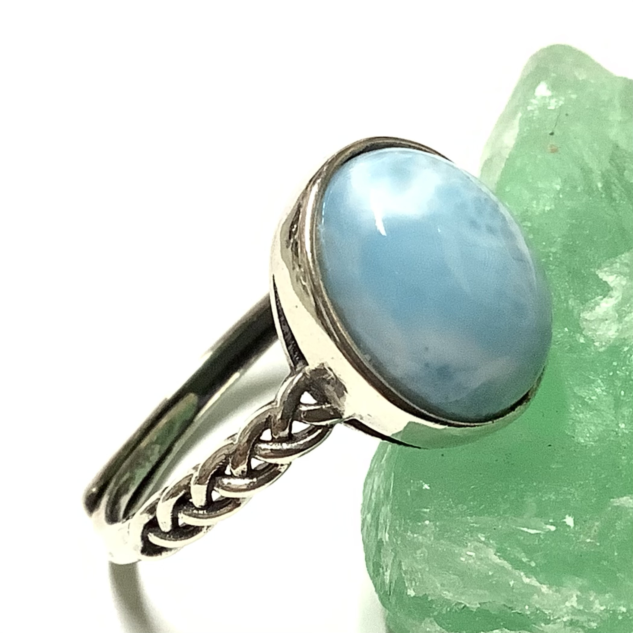 高品質！一点物☆送料無料 愛と平和 ヒーリングストーン 天然石 ラリマー シルバーリング(１８号) 訳有り②