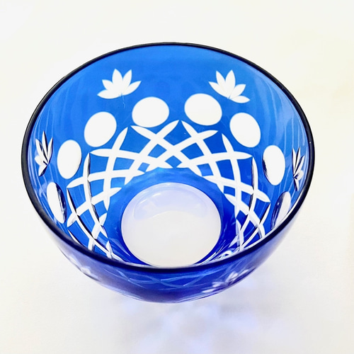 江戸切子】ブルー 煎茶碗・冷茶碗 2客セット 昭和レトロ お椀・ボウル