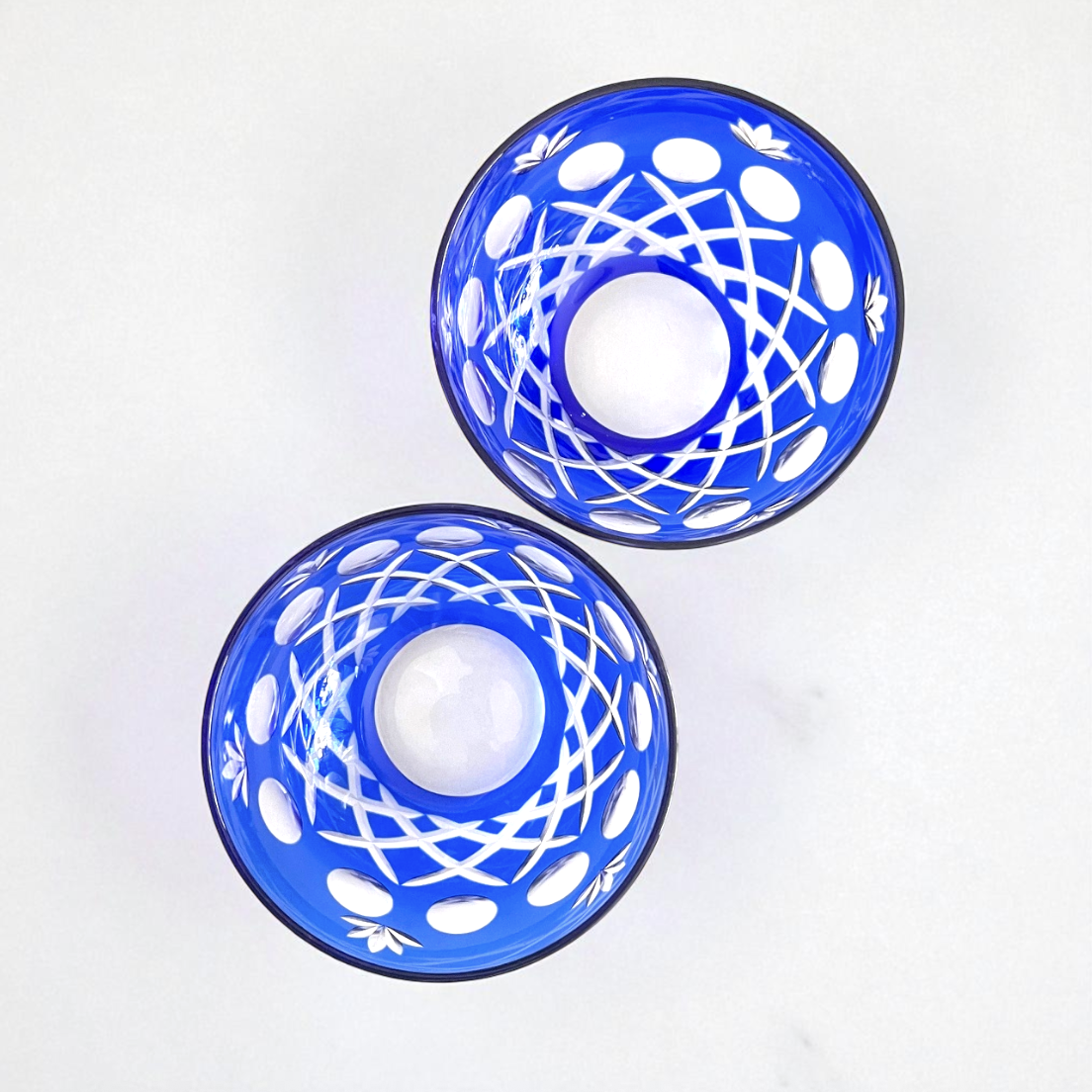 【江戸切子】ブルー 煎茶碗・冷茶碗 2客セット 昭和レトロ