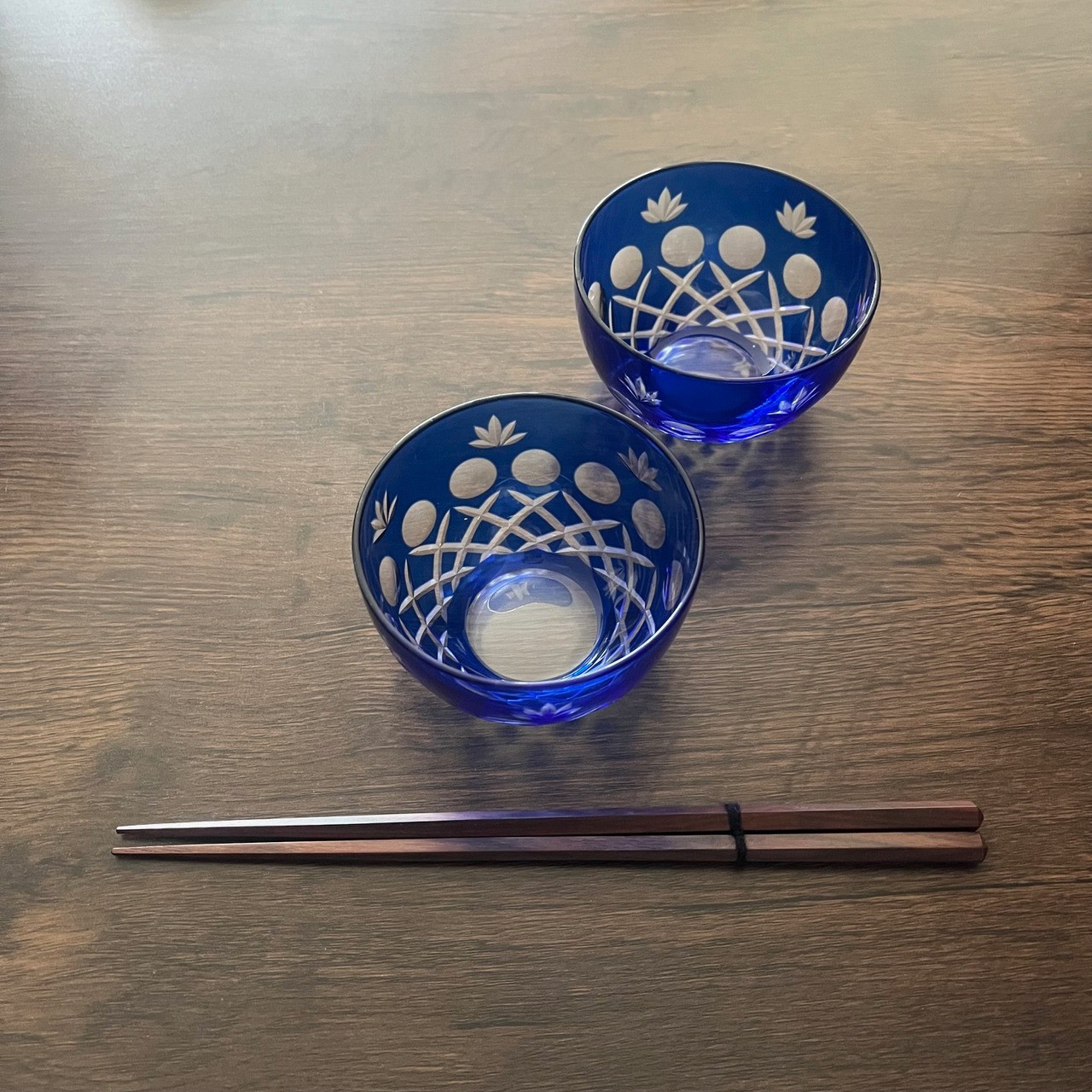 【江戸切子】ブルー 煎茶碗・冷茶碗 2客セット 昭和レトロ