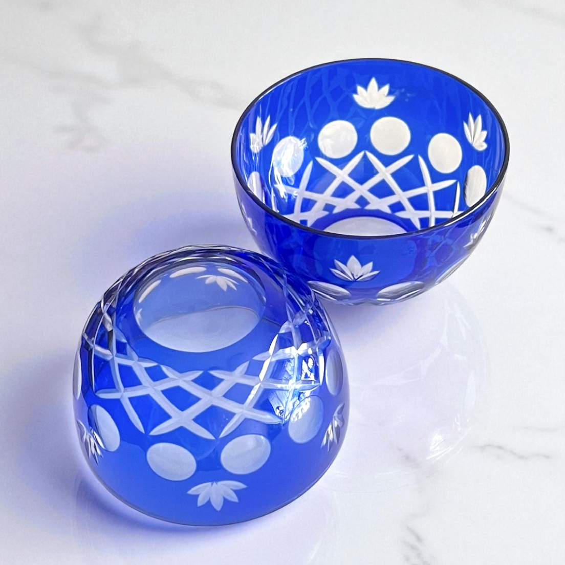 【江戸切子】ブルー 煎茶碗・冷茶碗 2客セット 昭和レトロ