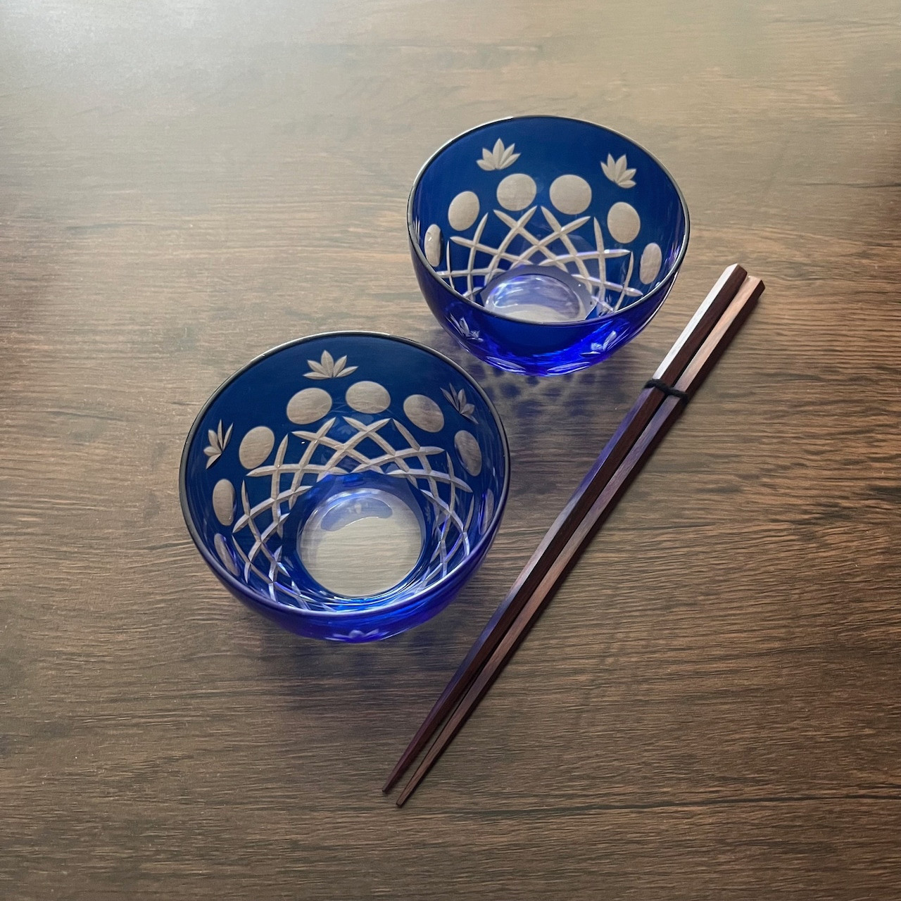 【江戸切子】ブルー 煎茶碗・冷茶碗 2客セット 昭和レトロ