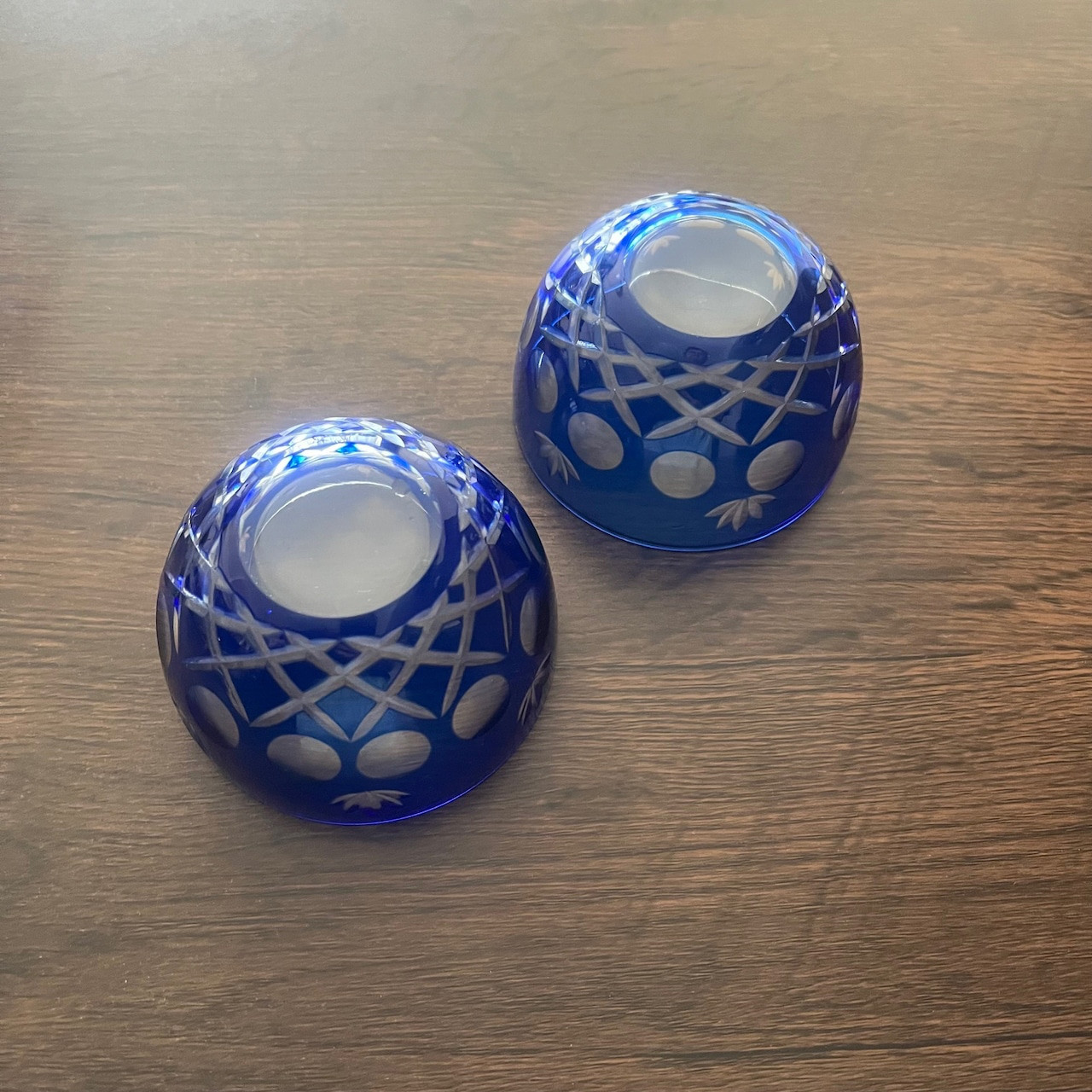 【江戸切子】ブルー 煎茶碗・冷茶碗 2客セット 昭和レトロ