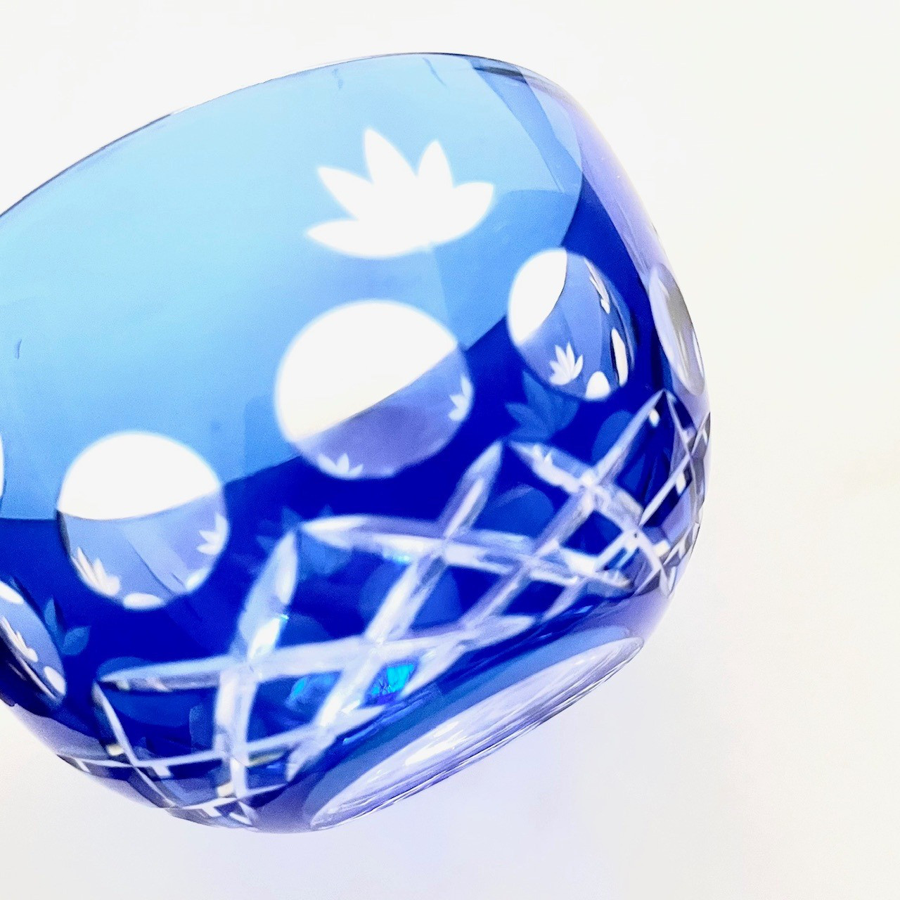 【江戸切子】ブルー 煎茶碗・冷茶碗 2客セット 昭和レトロ